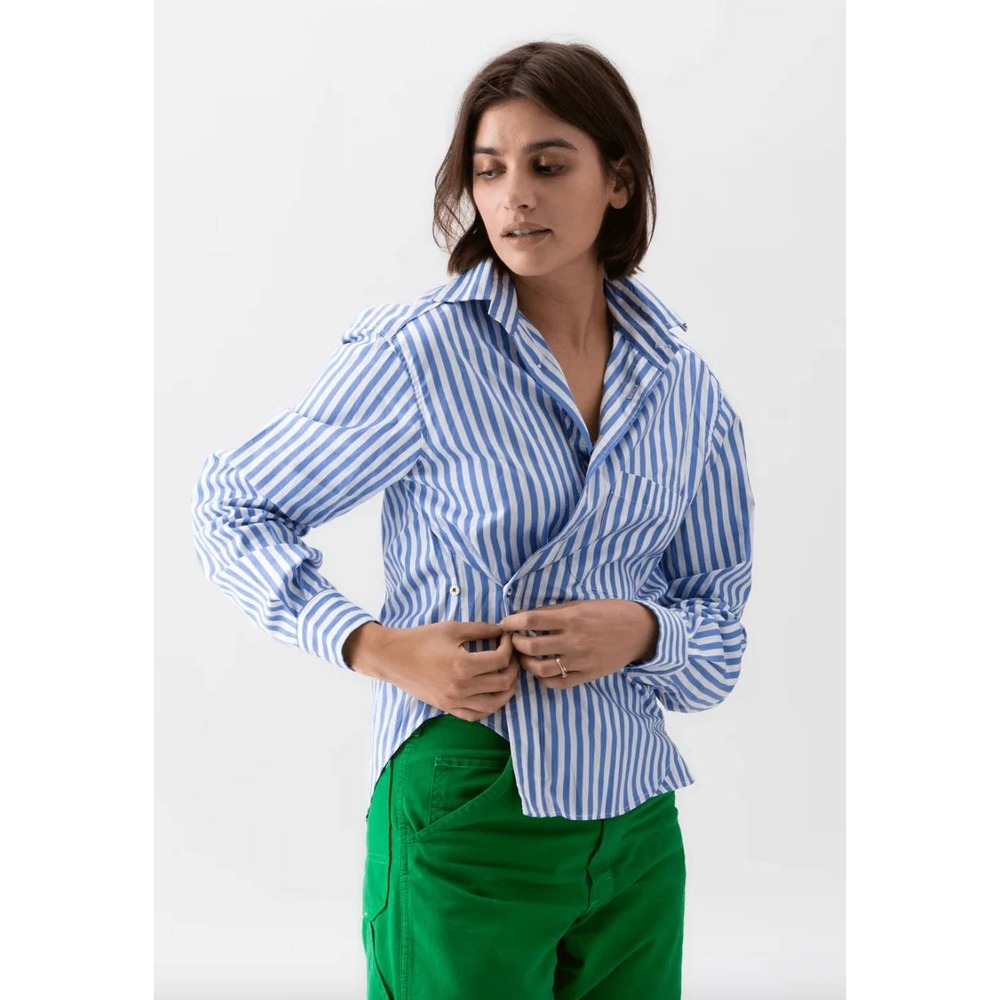 WEAR CISCO Rivera Stripe The Crop Shirt‎ Blue White Wrapped Button Down M/L